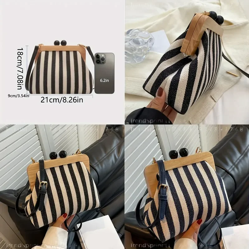 Women Striped Crossbody Bag Adjustable Shoulder Strap Contrast Color Elegant Small Purse Versatile for Work Shopping Date