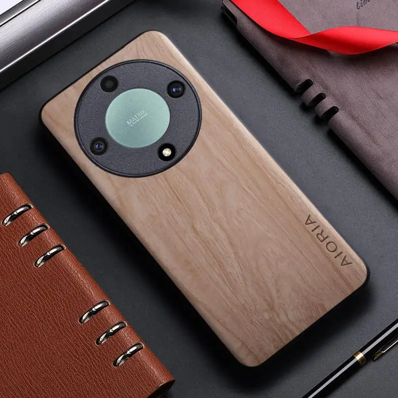 Case for Honor Magic 5 Pro Lite 10 20 50 70 90 X6 X8 X9A Pro funda bamboo wood pattern Leather back cover for honor 90 x9a case