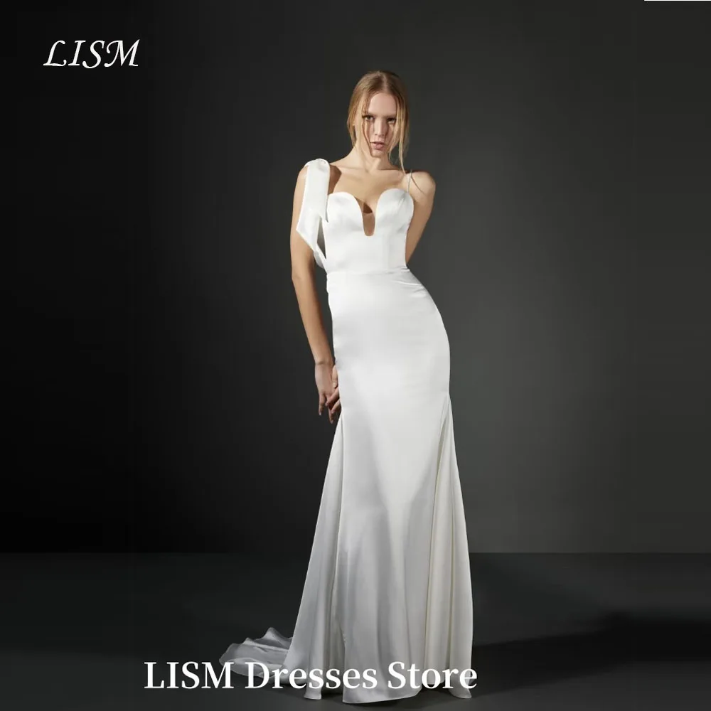 

LISM Simple White Wedding Dresses Sweetheart Satin Regular Sleeve Bride Gowns Corset Birthday Back Customized Elegant Mariage