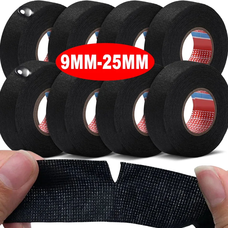 15 Meter Heat-resistant Flame Retardant Tape Adhesive Cloth Tape For Car Cable Harness Wiring Loom Protection Width 9/19/25MM