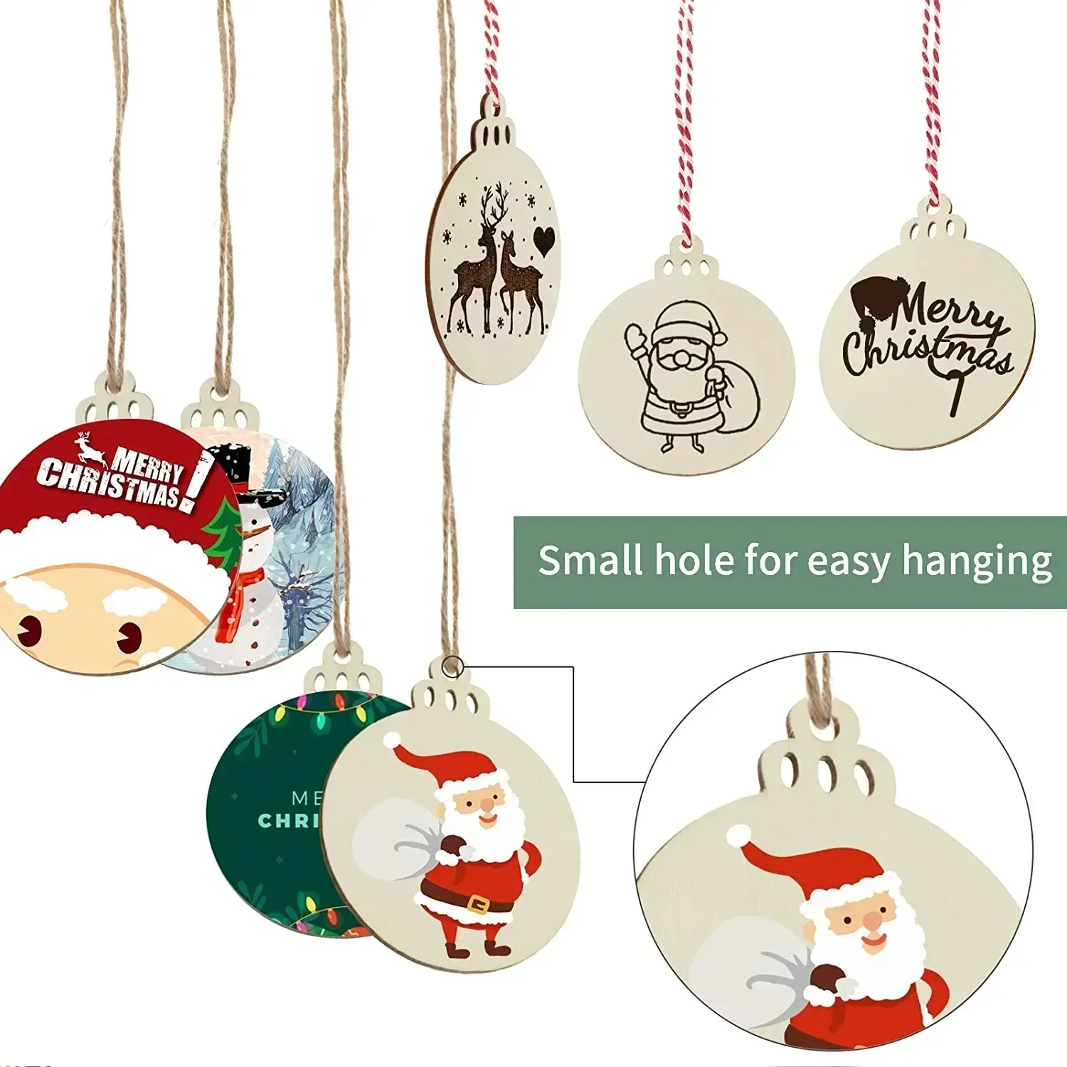 10-50pcs DIY Wooden Christmas Balls Decoration Round Craft Baubles Tags Hanging Ornament for Christmas New Year Pendant Decor