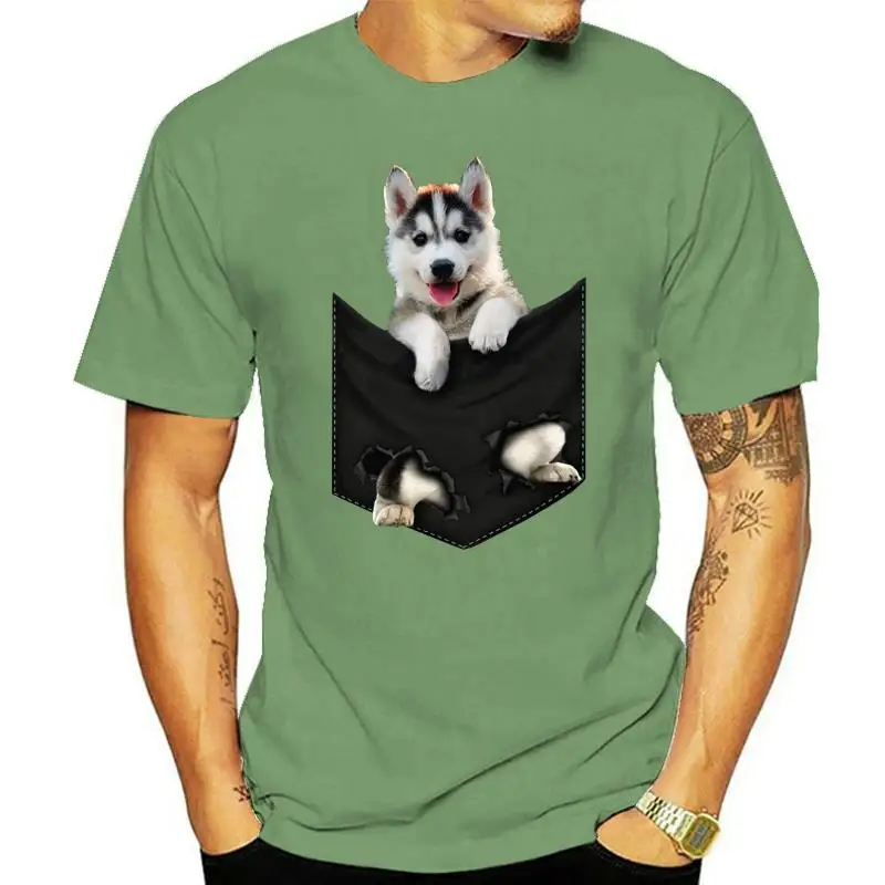 Men T Shirt Husky Dog Pocket Mid T Shirt Women T-Shirt