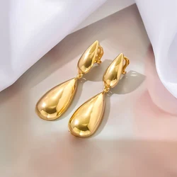 Retro Long Smooth Teardrop Dangle Clip on Earrings Fashion Simple Personality Painless Non Ear Hole for Women Party Jewelry Gift
