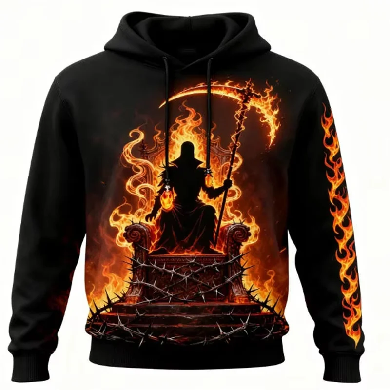 

Autumn Men’s Hoodie 3D Horror Skull Ghost Fire Print Sweatshirts Fashion Personalization Halloween Elements Party Men Clothing