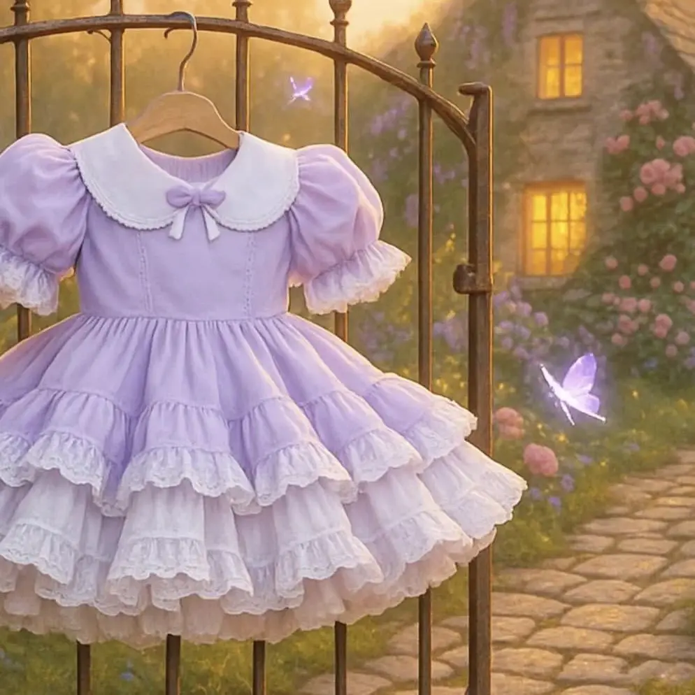 0-12Y Baby Girl Summer Purple Exquisite Lace Turkish Vintage Princess Ball Gown Dress for Birthday Holiday Eid Photography  B68