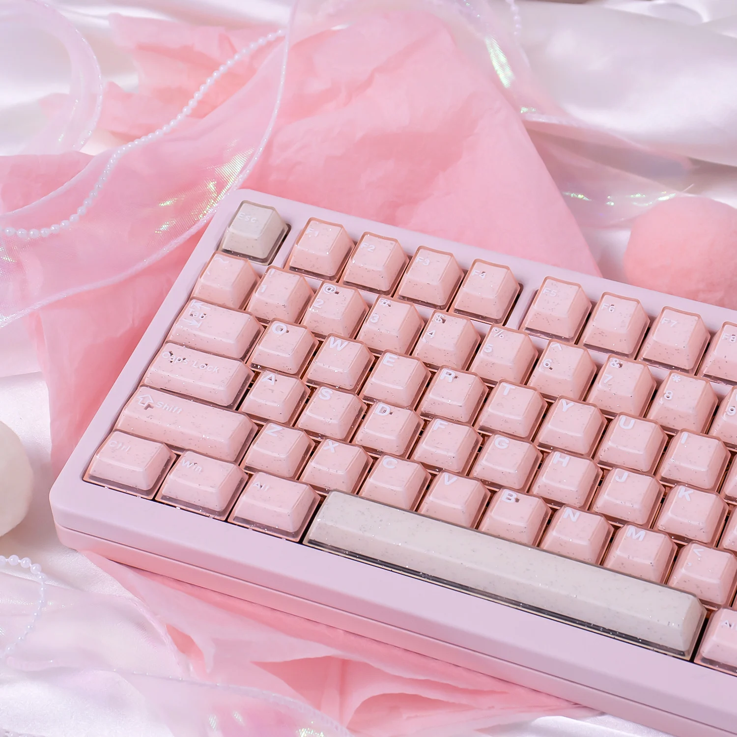 Glitter Pink Translucent Keycaps 162 Keys pbt+pc Double shot cherry profile keycap sets For MX Switches Mechanical Keyboard