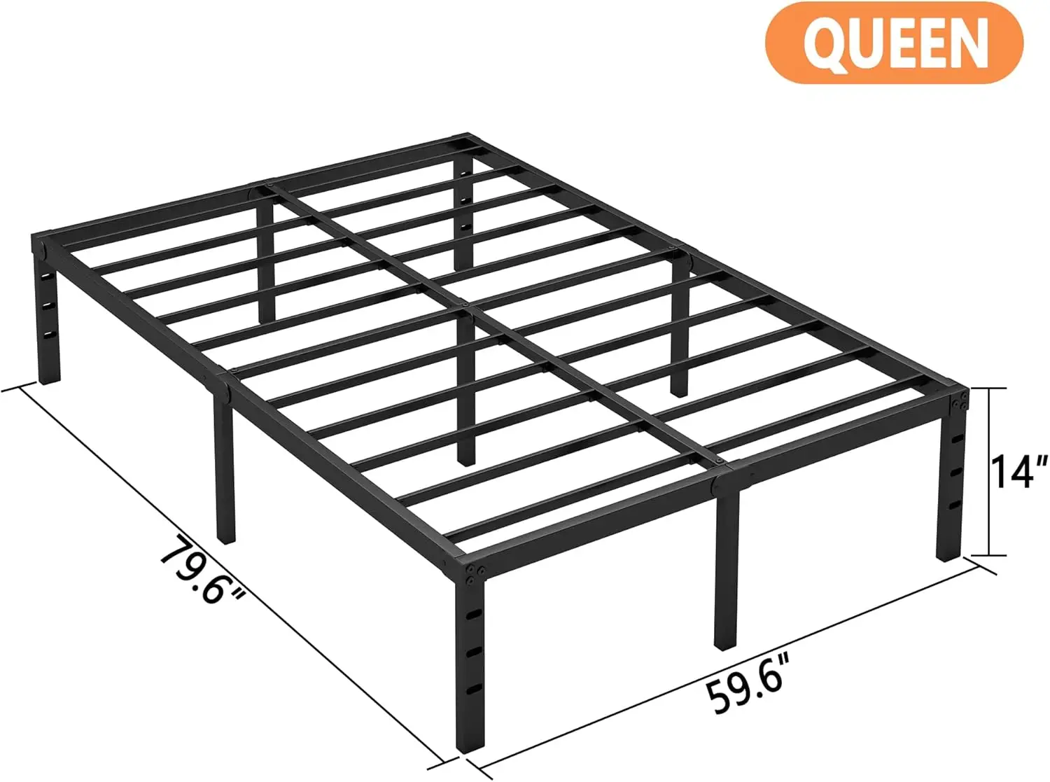 14 Inch Queen Bed Frame - Sturdy Metal Platform Queen Size, No Box Spring Needed, Heavy Duty, Easy Assembly, Strong Bearing Capa