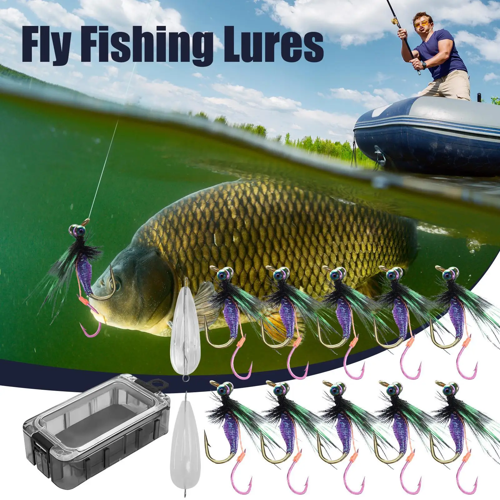 

Приманки для ловли нахлыстом, комплект приманок для ловли нахлыстом, 10 шт., аттрактант, имитация двойного крючка, наживка для папы, приключений, пресной воды, соленой воды