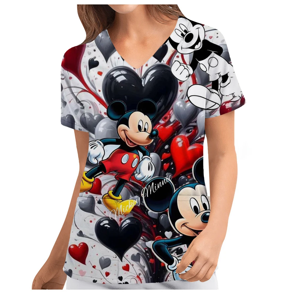 Disney Mickey Mouse Printed Scrubs Medical Uniforms Para Mujer Top Mate Philippines Nursing Dental Uniforme V-Neck Tee Nursing