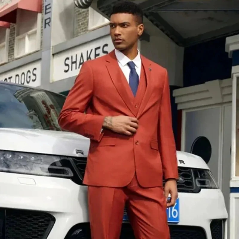 

Men's Suits Slim Fit 3 Piece Jacket Pants Vest Single Breasted Notch Lapel Male Clothing Groom Business Street Dress Custom Made