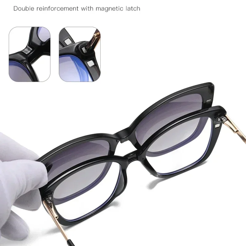 

Очки Ollymurs с магнитными поляризованными линзами «кошачий глаз» розового цвета, оптические очки для коррекции близорукости, женские очки с клипсами, очки по индивидуальному заказу, очки для вождения с диоптриями 95885