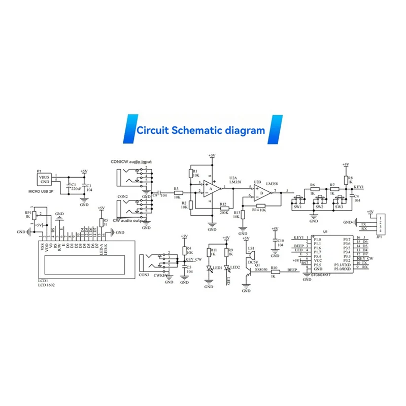 

AU61-CW Morse Code Decoder DIY Kit CW Trainer Morse Code Decoder DIY Electronic Component Kit With Digital LCD