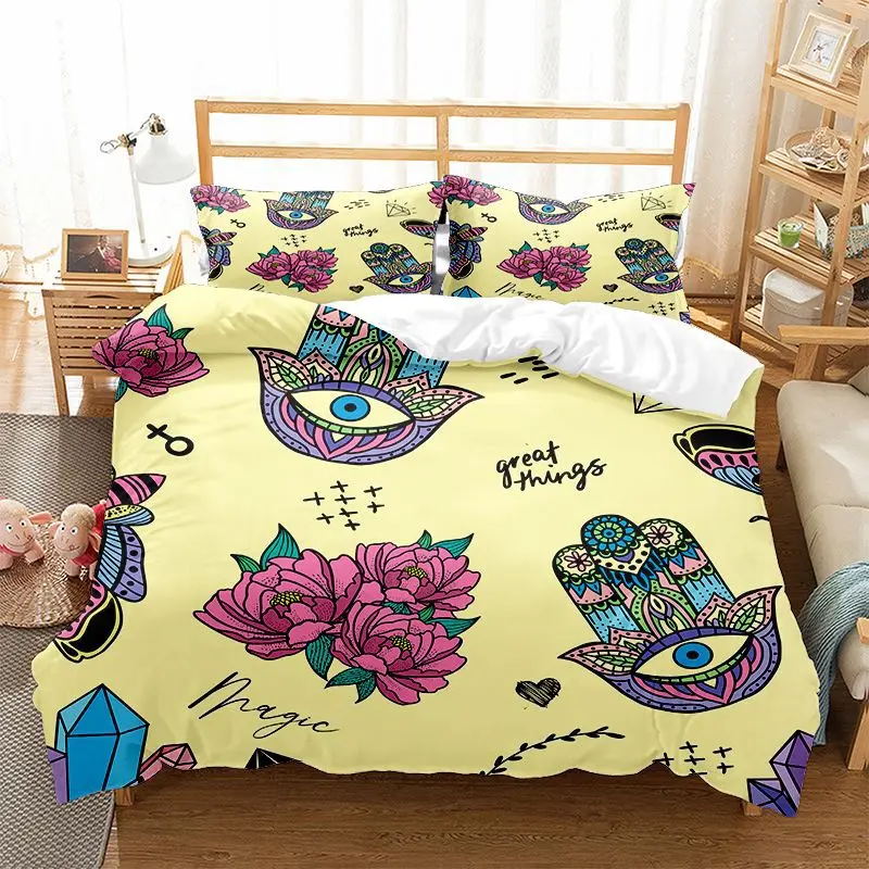 

Hamsa Hand Bedding Sets Boho Hamsa Eyes Comforter Cover Exotic Bohemian Duvet Cover Set For Kids Boys Girls Trippy Art Bedspread