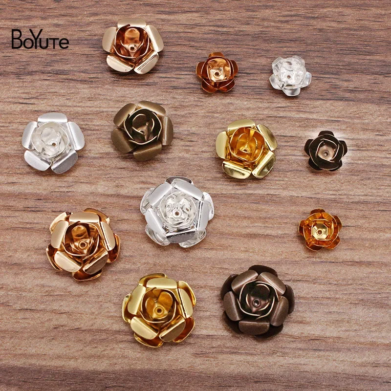 BoYuTe (100 Pieces/Lot) 11-15-18MM Metal Brass Rose Flower Materials Handmade Diy Jewelry Accessories Wholesale
