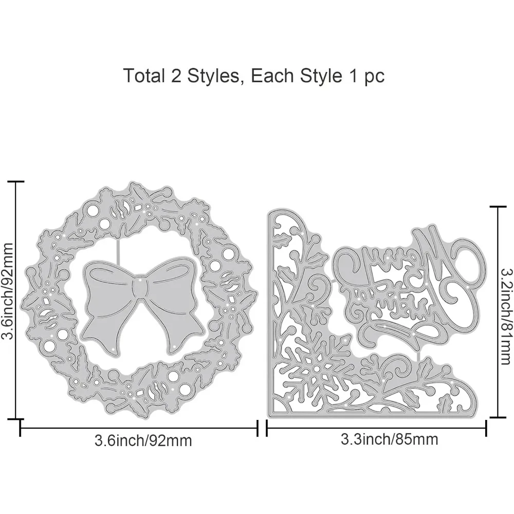 2 szt. Wieniec świąteczny szablon do wytłaczania świątecznych nacięć matryca ze stali węglowej z kokardką do wycinania tekstu na kartkę do scrapbookingu
