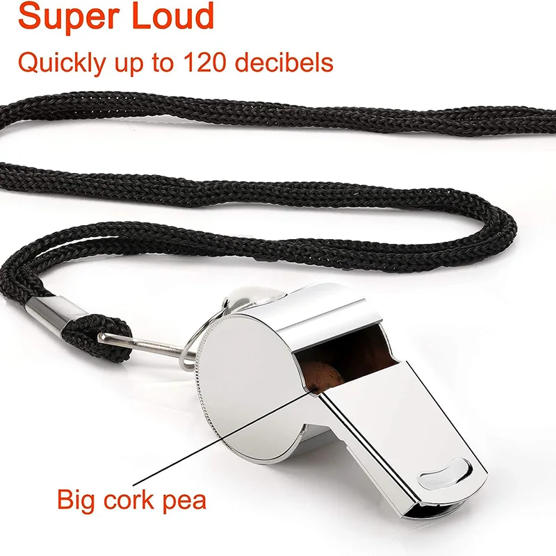 2pcs Referee Whistles Stainless Steel Super Loud Sports Whistle with Lanyard Coaches Soccer Football Rugby Emergency Whistle