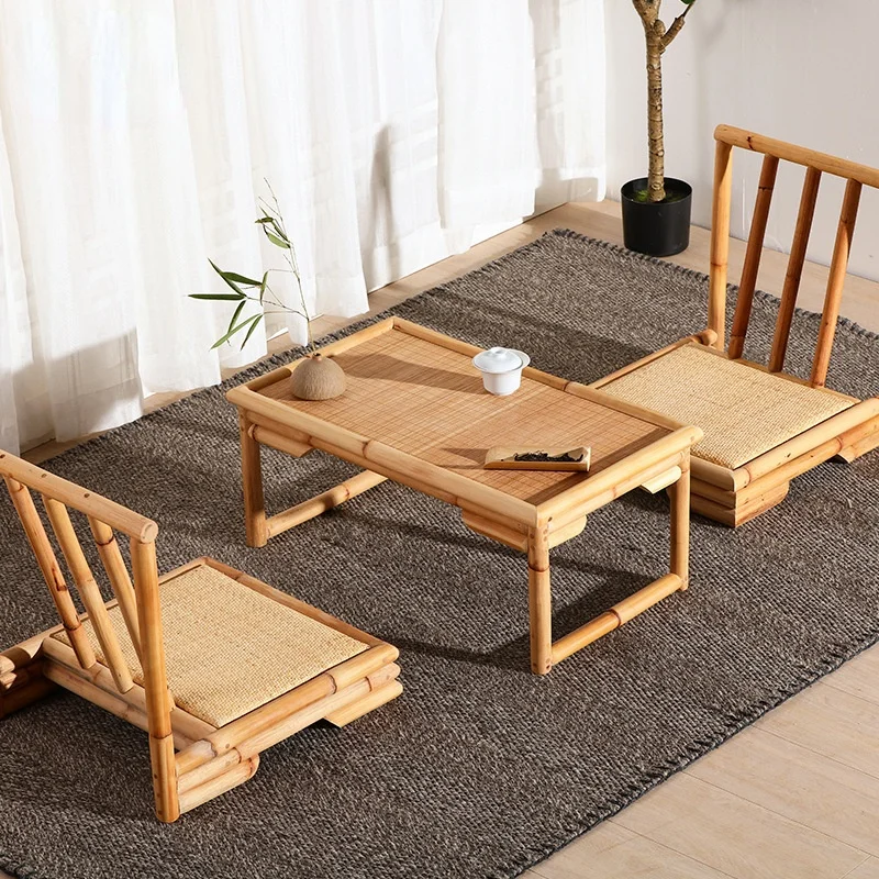 Vintage Rattan Indoor Bamboo Furniture Floor Table Asian Style Tatami Coffee/Tea Living Room Low Tea Table Bamboo Table