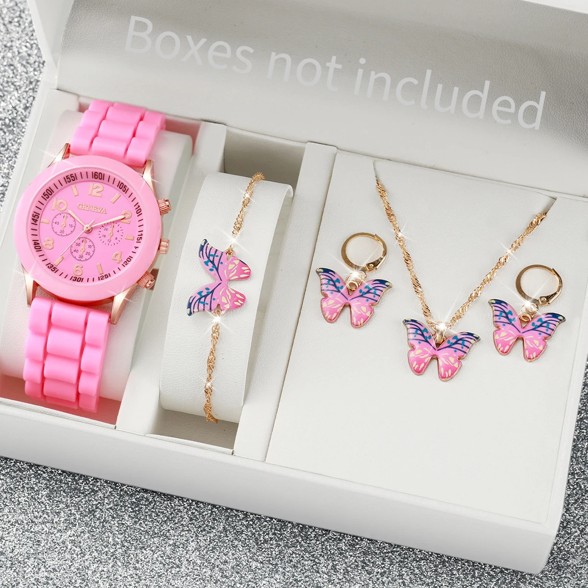 5PCS/Set Fashion Women Watches Arabic Dial Quartz Watch Casual Silicone Band Ladies Wristwatches Jewelry Set（Without Box ）