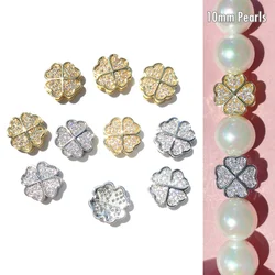 10pcs Zirconia Pave Clover Spacers Gold-plated Flower Centerpiece Beads for Women Bracelet Necklaces Jewelry Making Accessory
