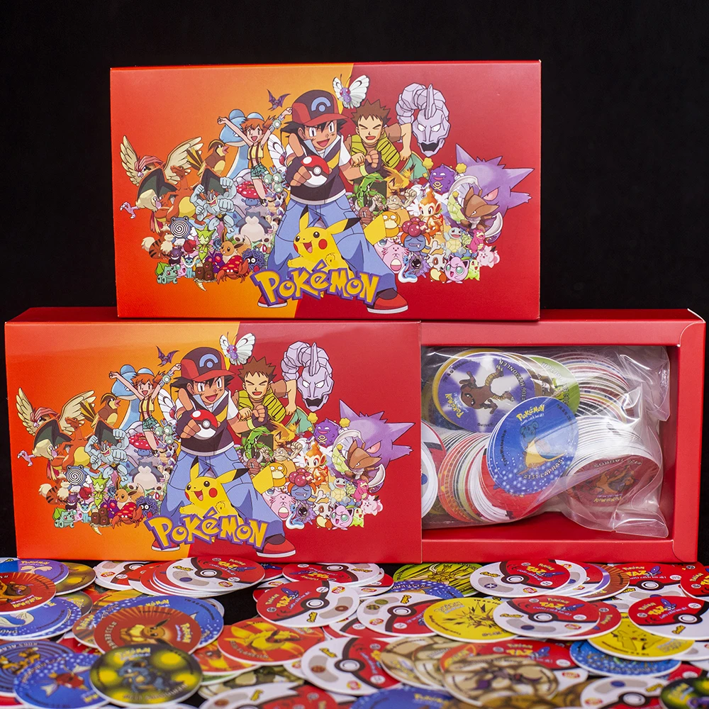 Lote De Tazos Pokemon الجيل الأول 169 قطعة مجموعة كاملة من أغطية الحليب Super Mega Master Pikachu بطاقات Tasos المستديرة