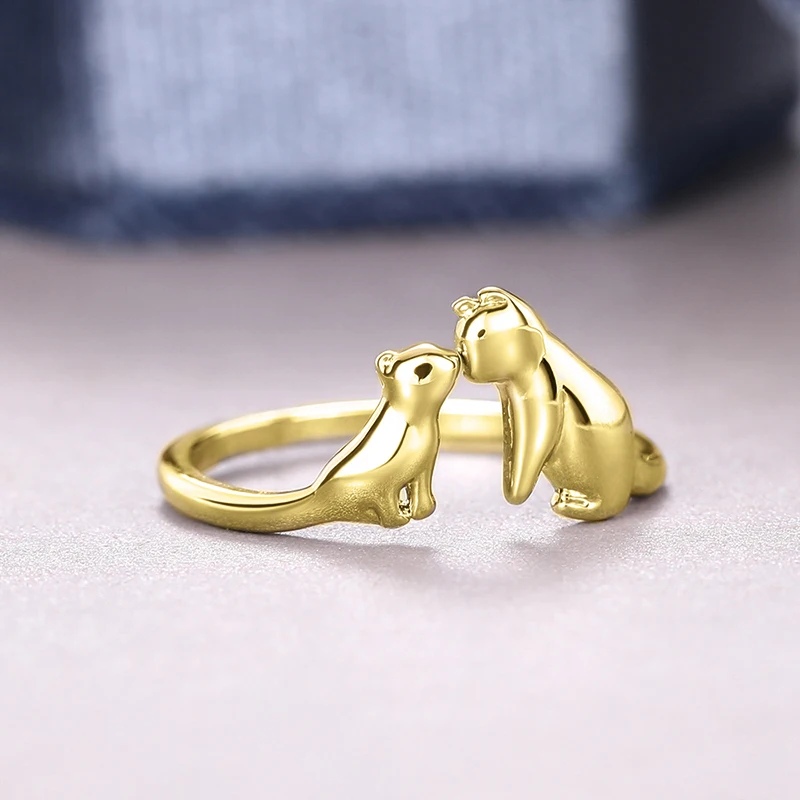 Huitan Cute Double Cat Opening Rings for Women Adjustable Silver Color/Gold Color Chic Female Finger-ring Gift Statement Jewelry