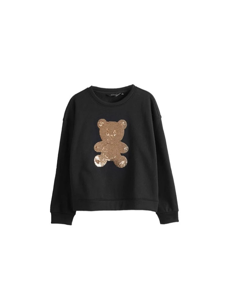 OLrain Women's Cartoon Sweatshirts 2025 Autumn New O-neck Long Sleeve Pullover Solid Sequins Female Clothing Elegant O21DR60202