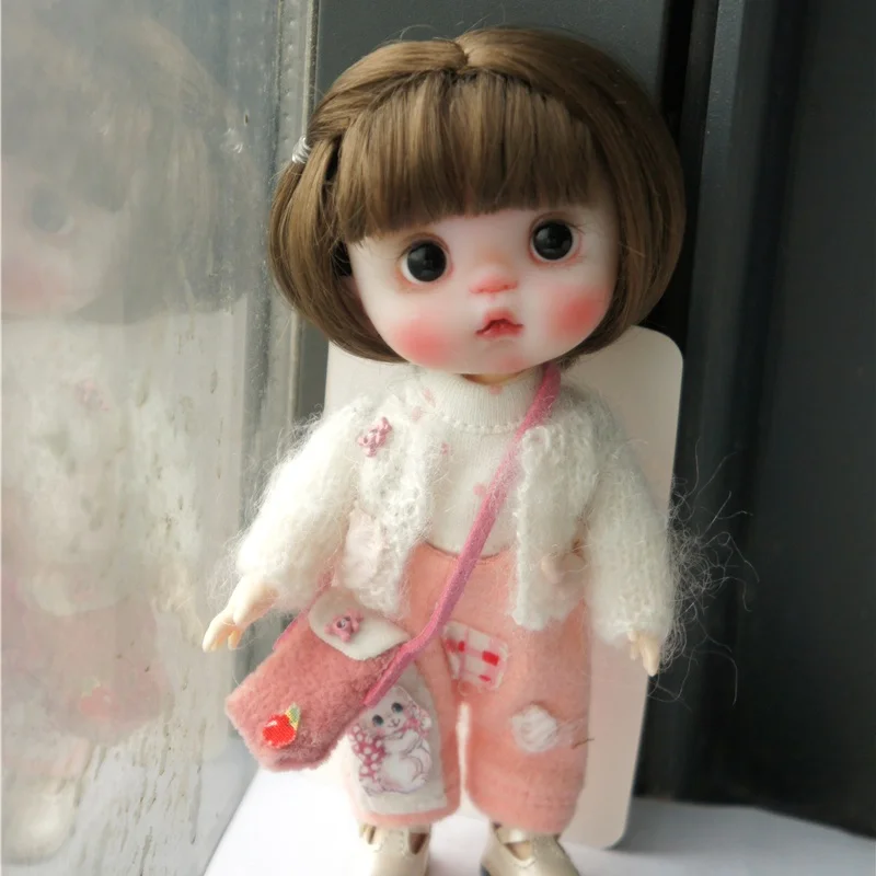 JD668 OB11 Lati Yellow Synthetic Mohair Wig Short Pony Bobo Cut Full Thin Bangs 5-6 Inch 13-15CM Fashion Doll Hair BJD