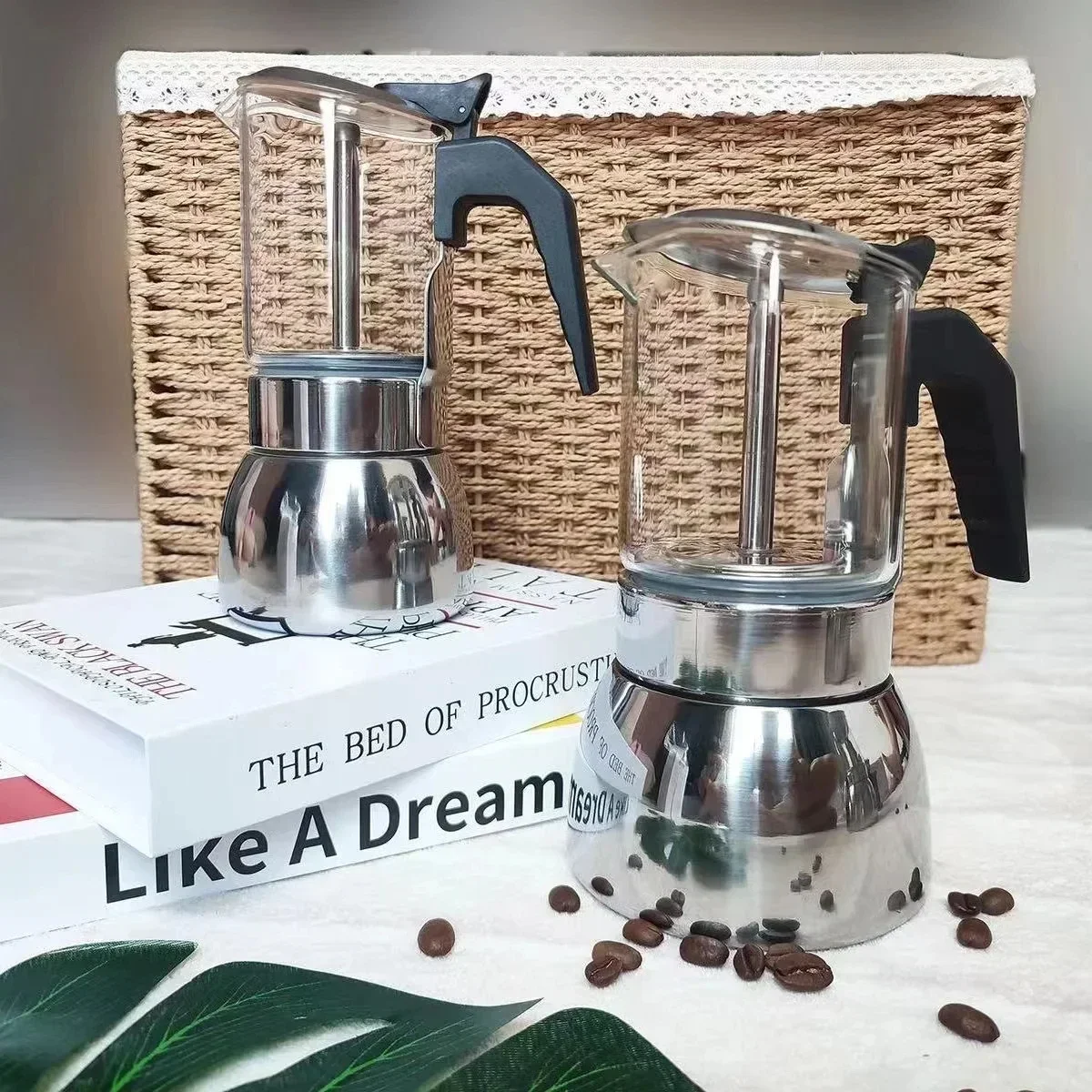 

Glass Stainless Steel Mocha Pot Home Brewed Coffee Pot Hand Made Small Espresso Machine Italian Mocha Pot