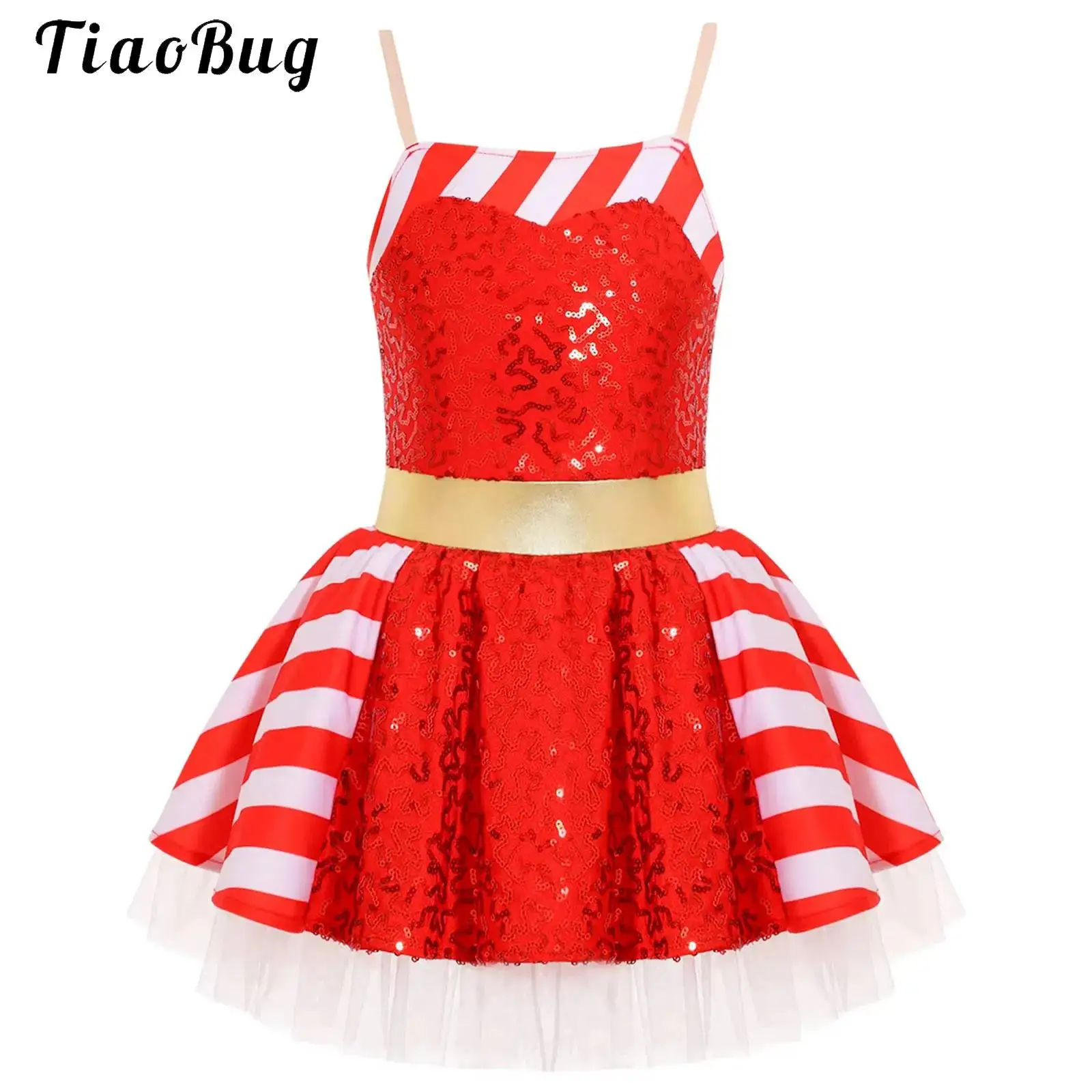 

Candy Cane Christmas Dance Costume Kids Girls Striped Sequins Ballet Tutu Dance Dress Mrs Santa Claus Circus Clown Leotard Dress