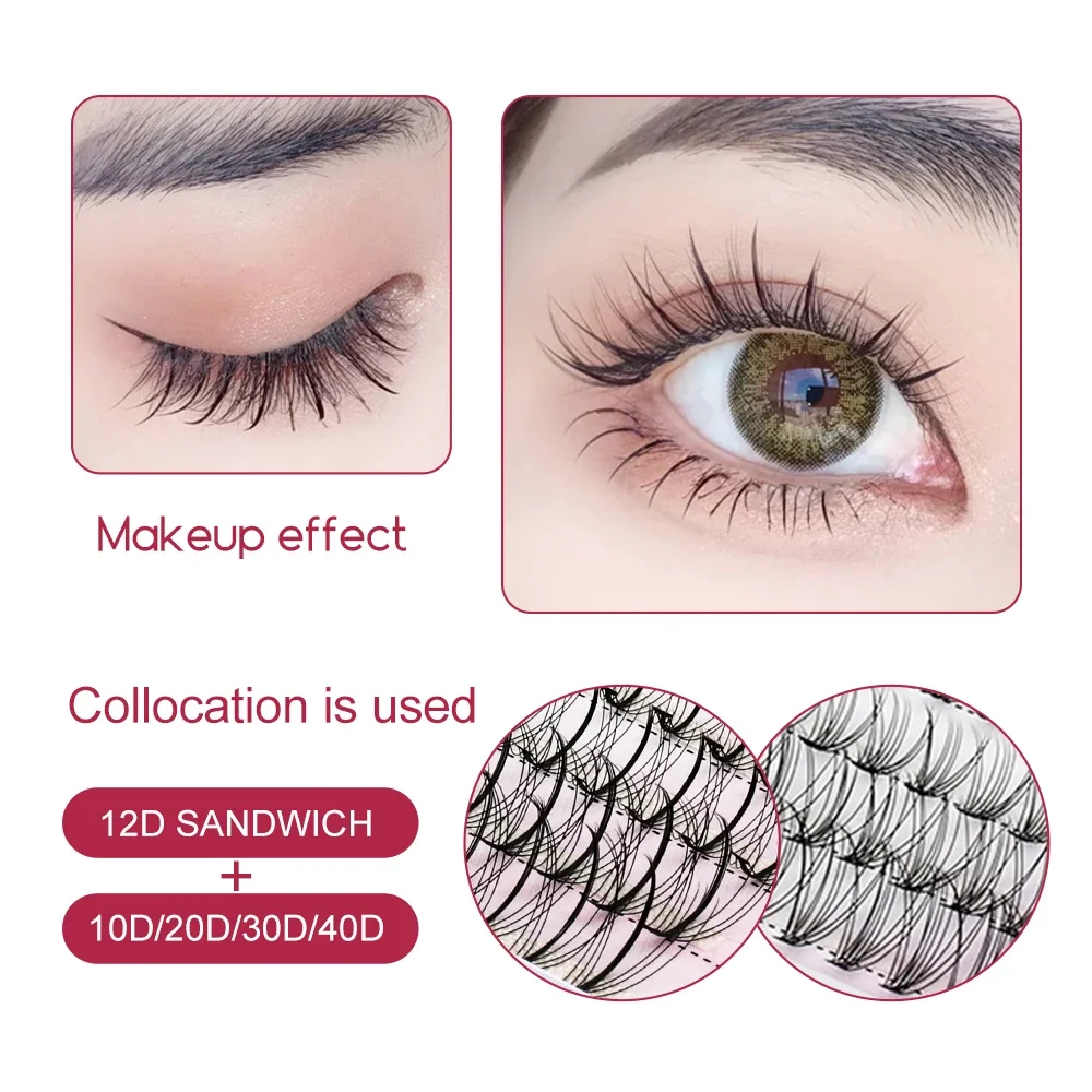 FADVAN Individual Mink Lash Extensions 10D / 20D / 30D / 40D /50D / 60D /80D Clusters 0.07mm  Natural Heat Bonded Cluster Lashes