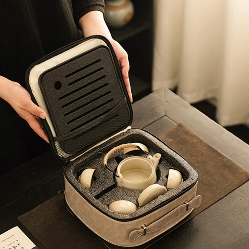 Elegant One Pot and Four Cups Portable Travel Tea Set Outdoor Teapot Teacup Kung Fu Tea Set for Two People Small Set Tool Gift