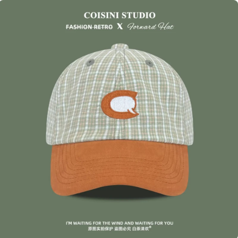 

Новые модные бейсболки в клетку с цветовыми блоками для мужчин и женщин, весенне-осенние, регулируемые, с вышивкой, в стиле хип-хоп