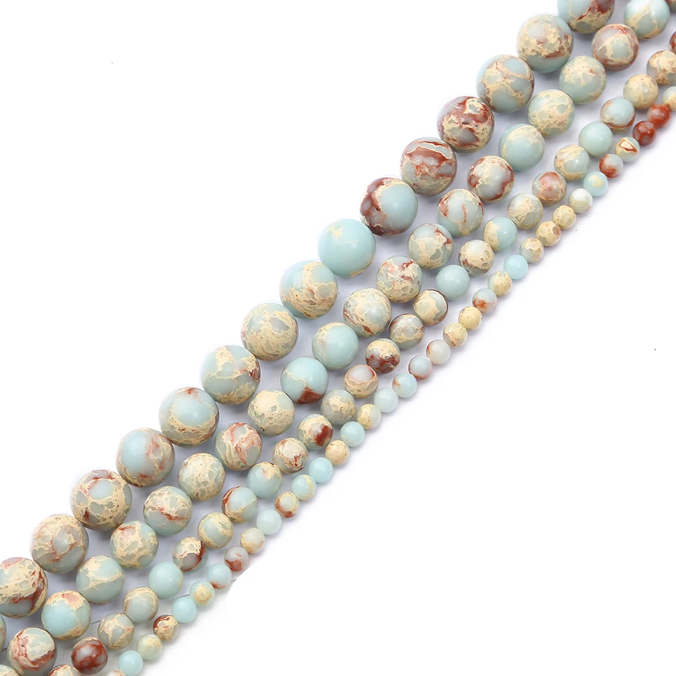 Runde blaue ShouShan-Jaspisperlen aus Naturstein, lose Abstandsperlen für die Schmuckherstellung, Strang, DIY-Halskette, Armband, Zubehör – Detail 3