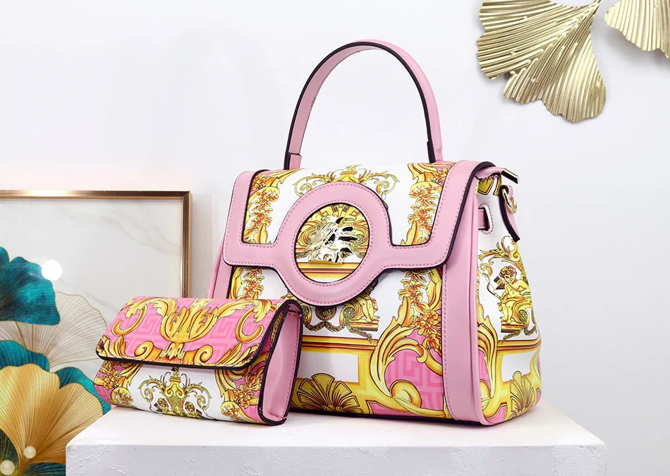 VM FASHION KISS 2023 NEW Printed Pattern Wallet Handbags Set Luxury Design Women Messenger Bags Leather Handbags Money Purse