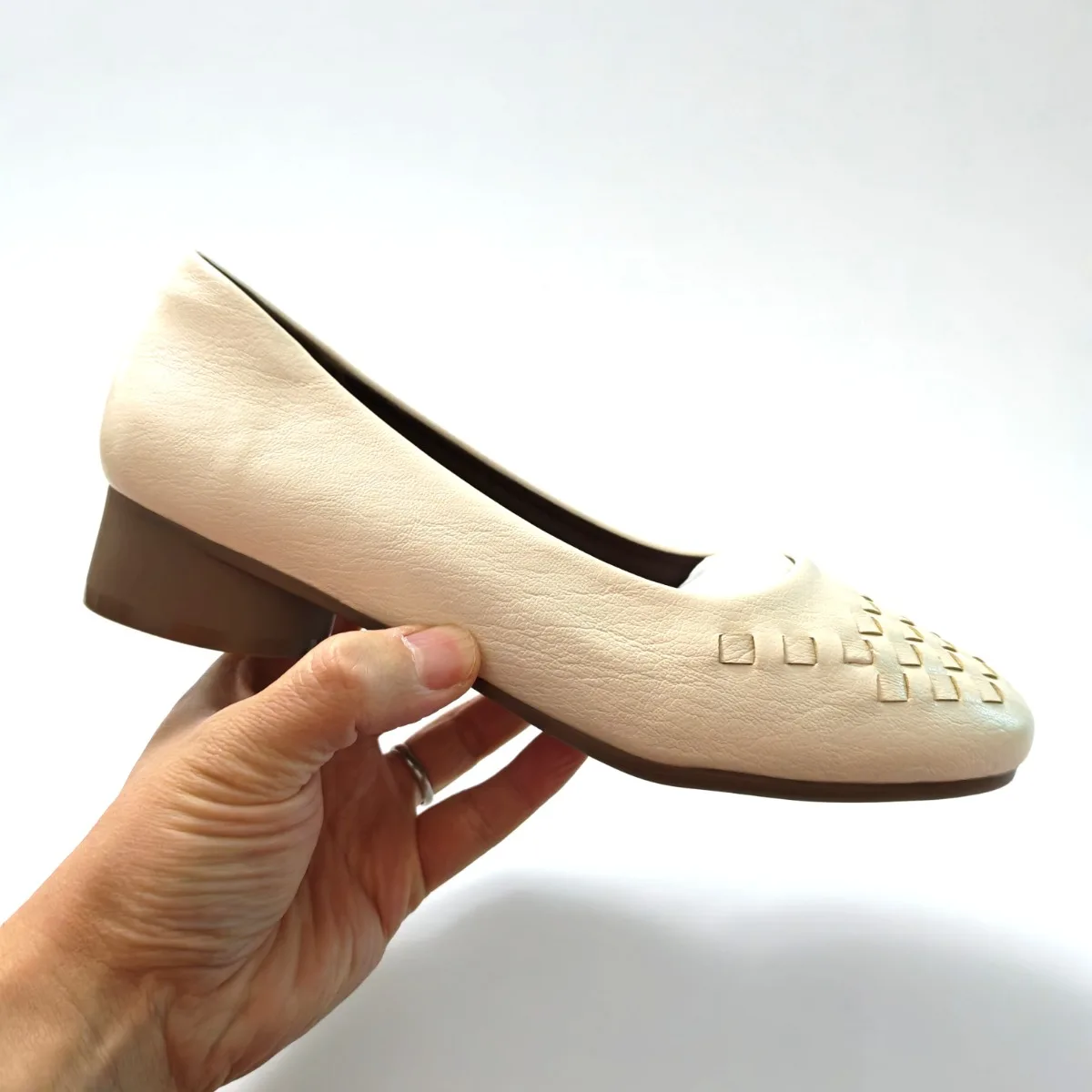 Women's High Heels Comfort Low Heel 2.5cm Genuine Leather Shoes Square Toe Dress Shoes for Office Casual Wear Big Size 42 DX889