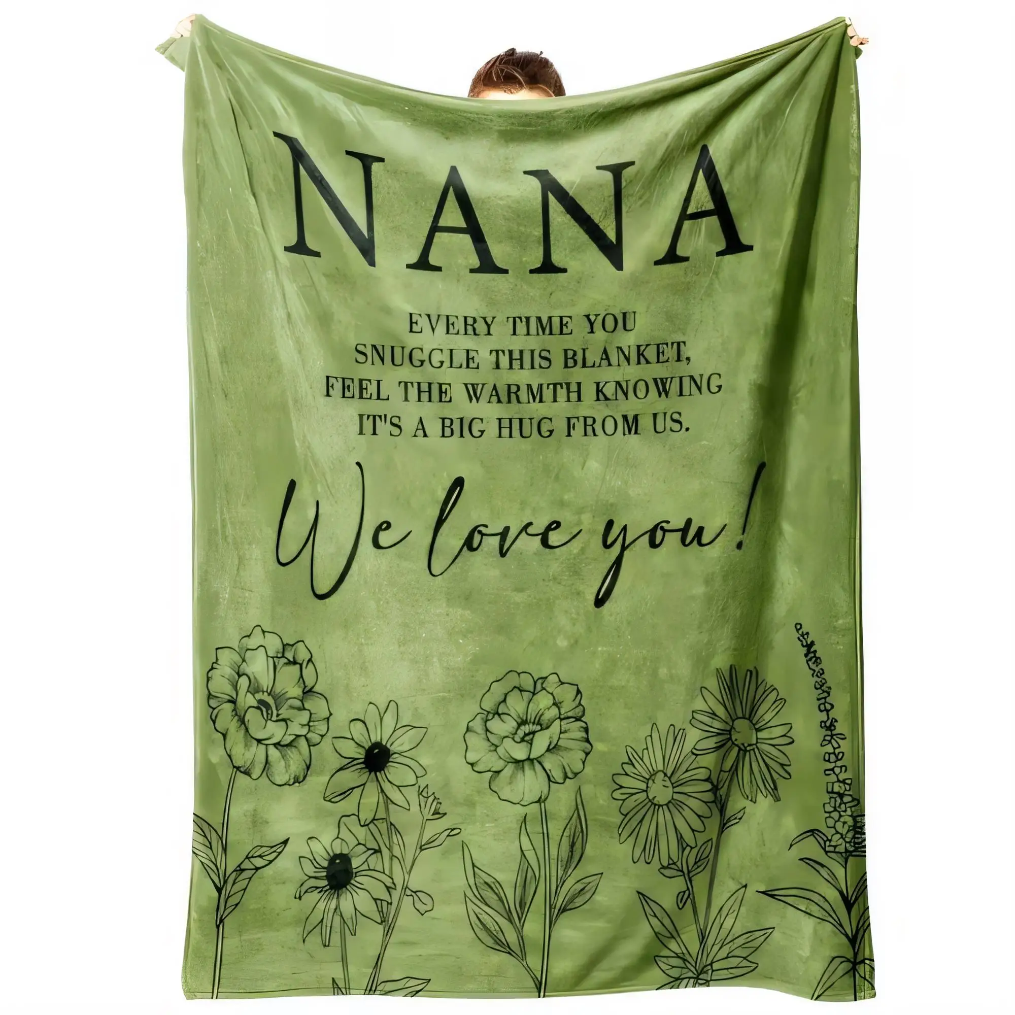 Grüne NANA-Decke mit Blumenmuster, weicher Kuschelüberwurf für warme Umarmungen, gemütliche Heimdekoration, perfektes Geschenk zum Zeigen der Liebe, inklusive Co