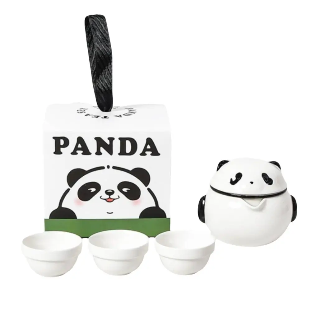 

1 Set High Quality Ceramics Panda Tea Set One Pot with Three Cups Kung Fu Tea Teacup Portable Durable Teapot Set Travel