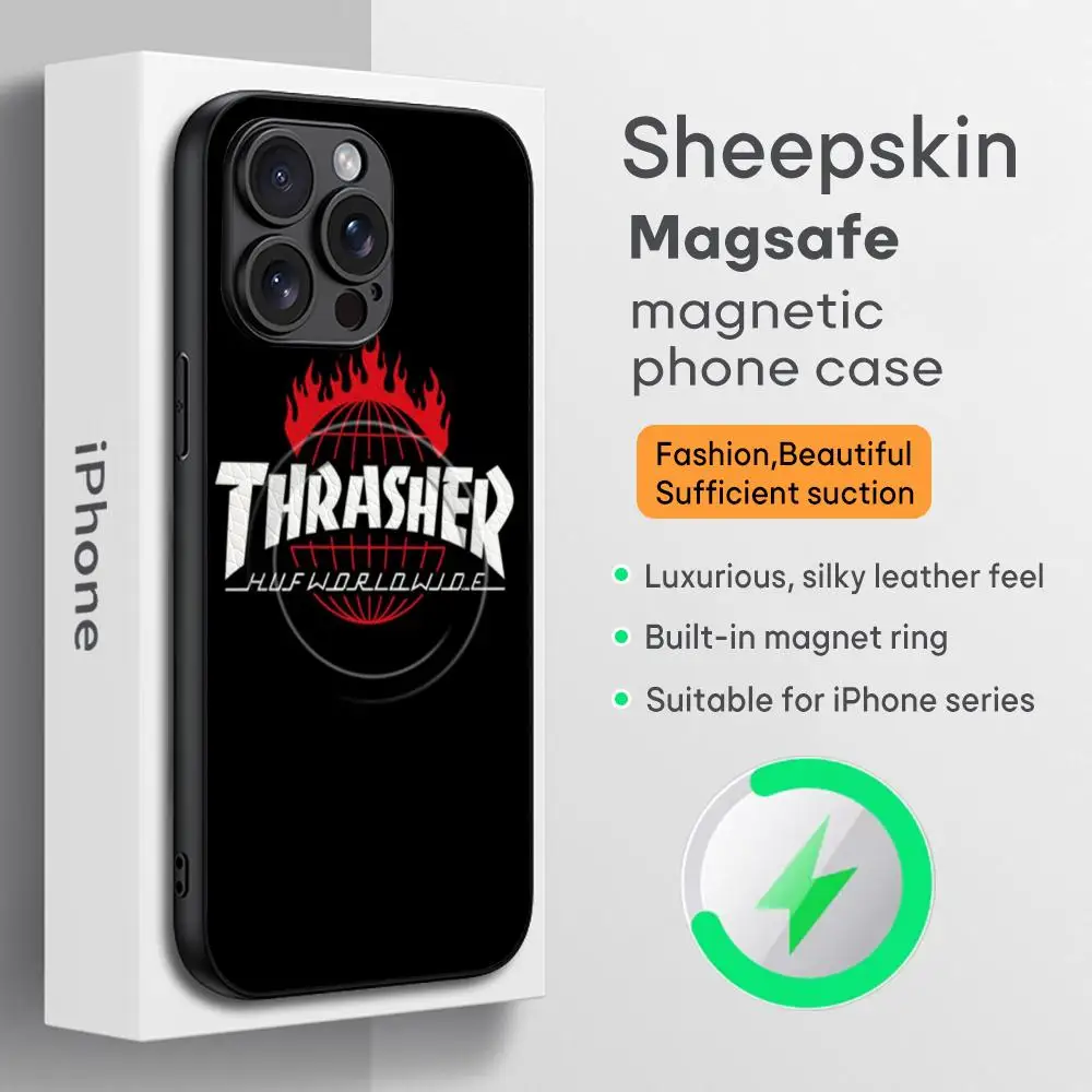 Luxury THRASHERs Phone Case For iPhone 16 15 14 13 12 11 Plus Pro Max  High-end Luxury Magsafe Sheepskin