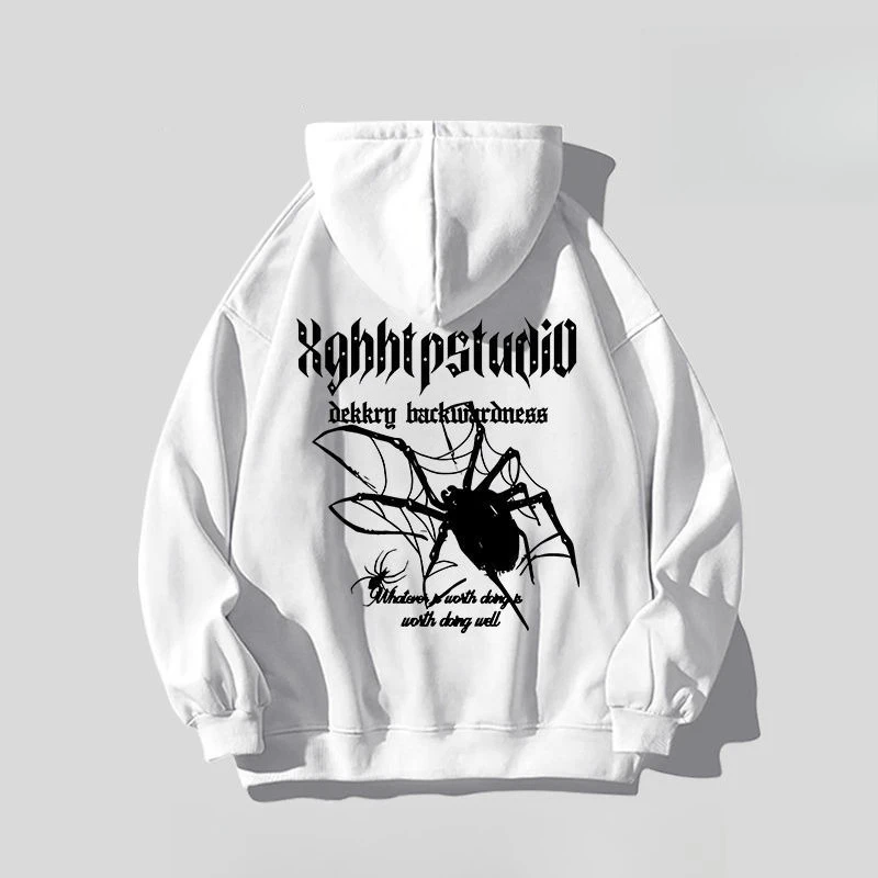 

Розовая толстовка Xghhlpstudio с черной паутиной на спине и принтом Dekkry Backwardness Text Кенгуру с карманом на флисовой подкладке Уличная одежда