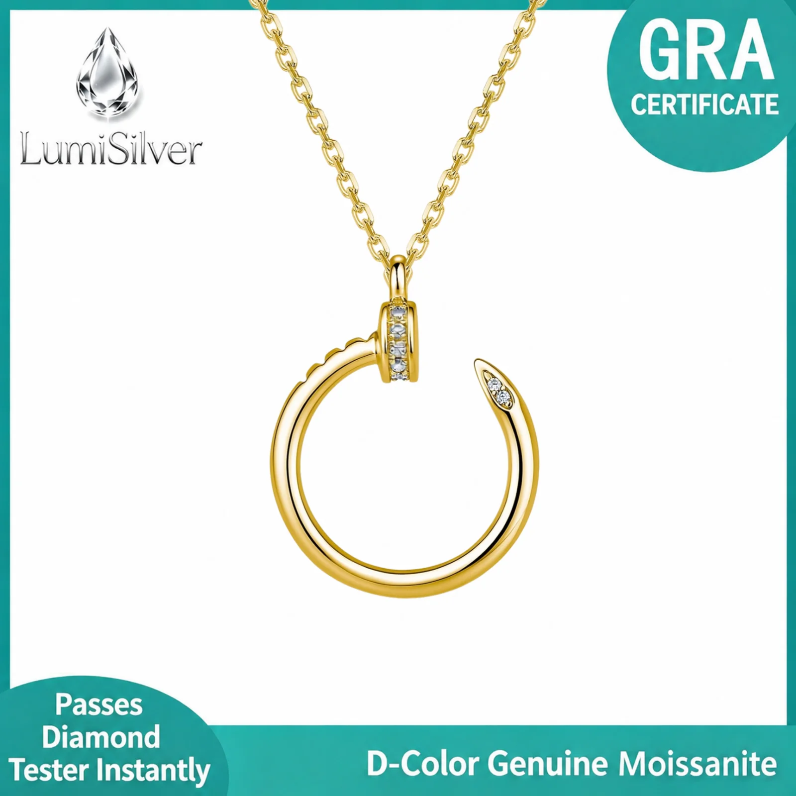 S925 Sterling Silver Moissanite Open Circle Pendant Necklace Dainty Minimalist Clavicle Chain Elegant Women Daily Jewelry Gift