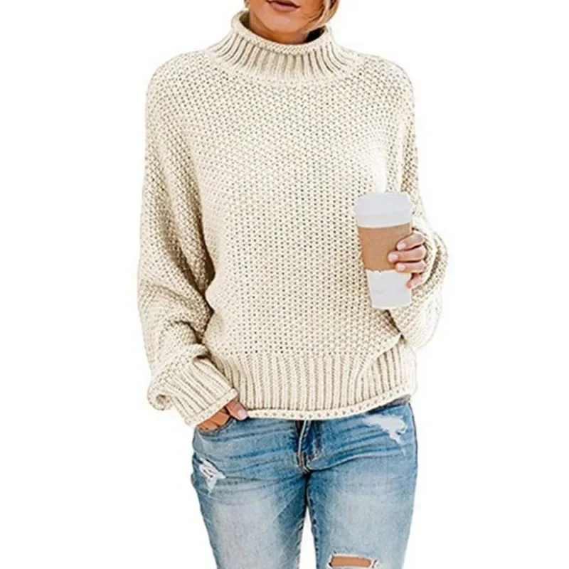 2023 y2k Women\'s Long-Sleeved Turtleneck Sweaters Loose Pullover Solid Color Plus Size Tops High Neck Knitted Sweater ropa mujer