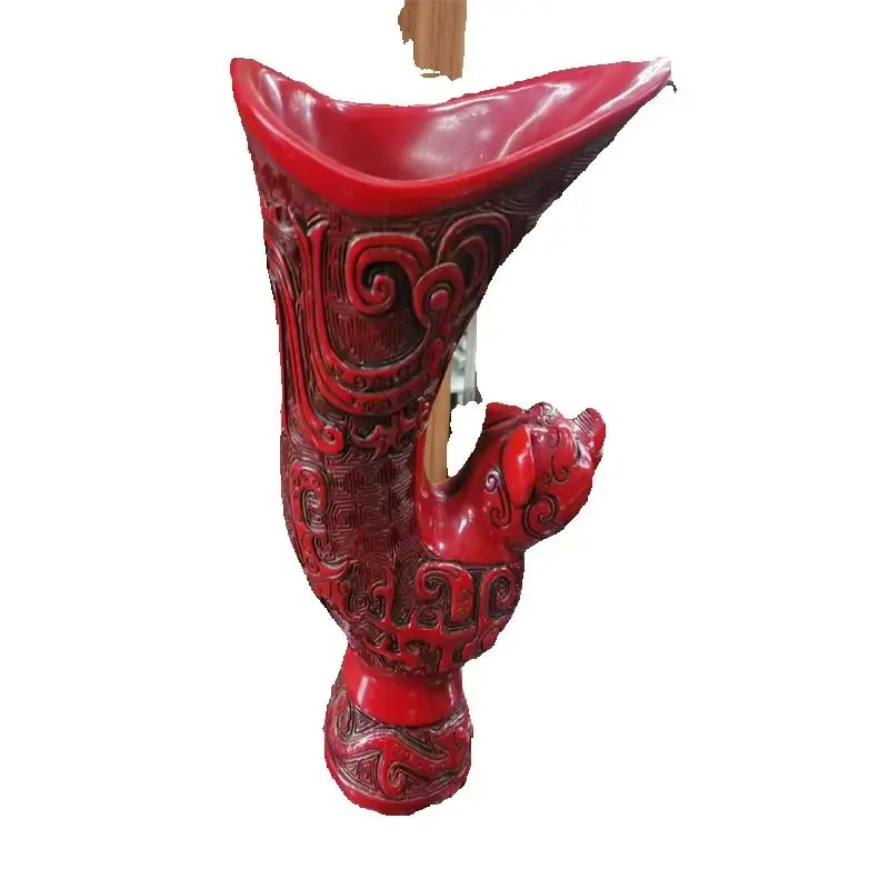 China Old Beijing ,Old Goods, Red Coral Carving,  Zodiac Rabbit, Embossed Ancient Inscriptions Vase,Cup