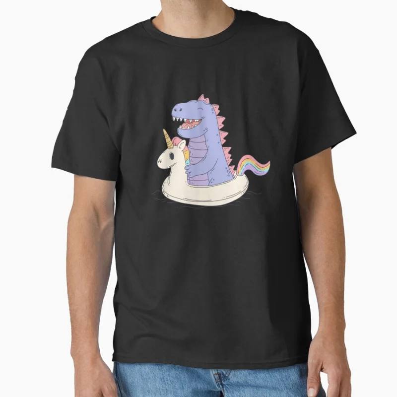 

Dinosaur in Rainbow Unicorn Floatie Funny Ahhh Time to Relax Summer humor gift T shirt for men Large size Tops S-6XL