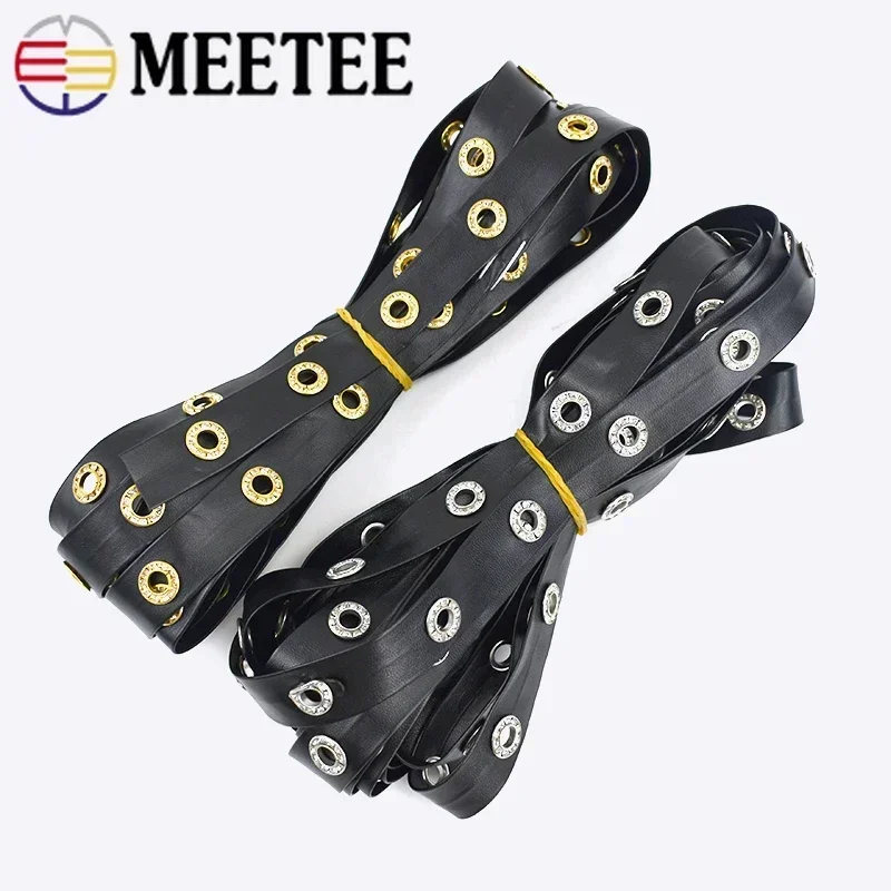 2/4/10M 10//15//20mm Soft PU Leather Rivet Ribbons Bracelet Bags Edge Eyelets Band Lace Rope DIY Clothing Sewing Accessories