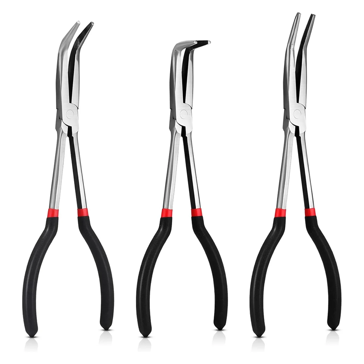 X16A Hot 3Pcs 11 Inch Needle Nose Pliers Set 25° Bent Nose Pliers 45° Bent Nose Pliers 90° Bent Nose Pliers for Hardware Bending