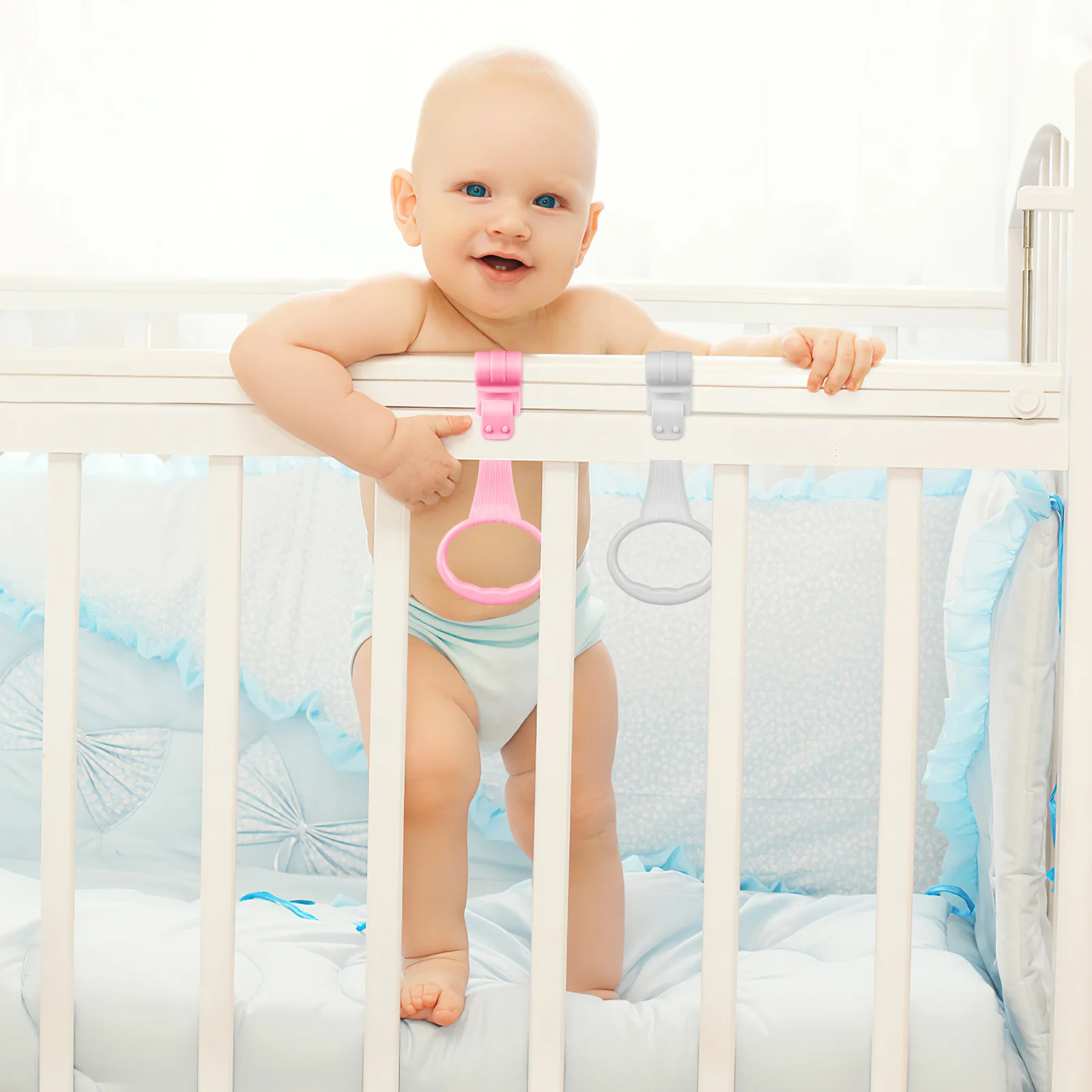 

4Pcs Baby Stand Up Rings Soft Safe Material Easy Install Pull Up Assistance for Infant Toddler Motor Skill Development Crib