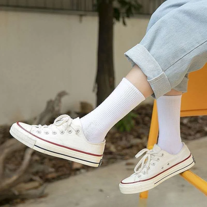 1/10 Pairs Neutral Solid Color Mid Calf Round Neck Socks Spring Autumn Sweat Absorbing Breathable All Season Sports Socks 2026