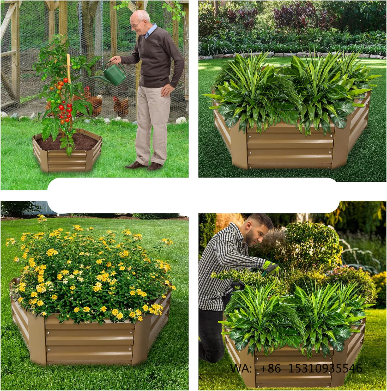 Modern Powder Coated Raised Metal Garden Bed 91.4x91.4x29.8cm for Outdoor Vegetables and Flowers by Ronry