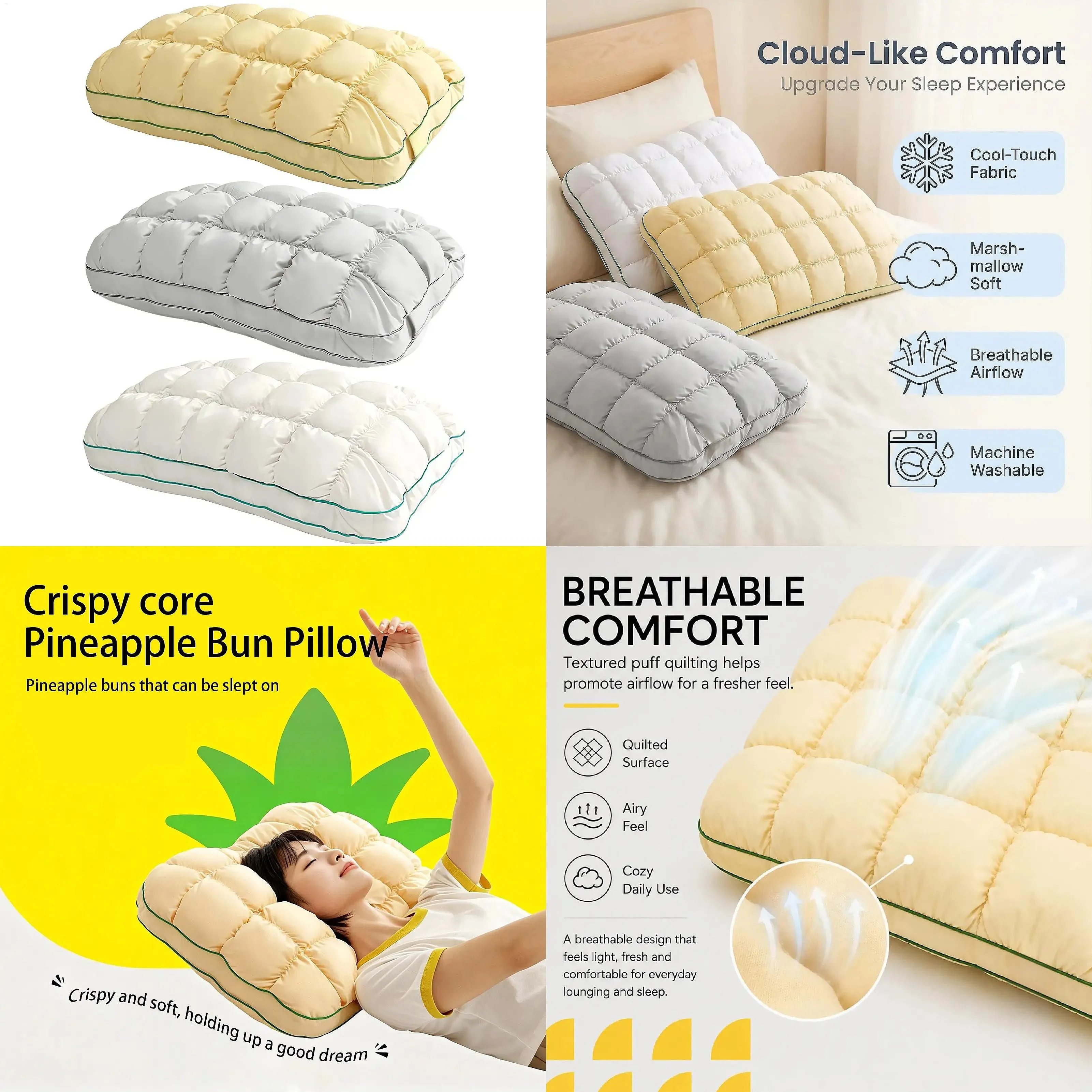 Puff Pillow Soft Cloud Sleeping Bed Pillow Breathable Microfiber Fill Cooling Sleep Support for Side Back Stomach Sleeper Neck