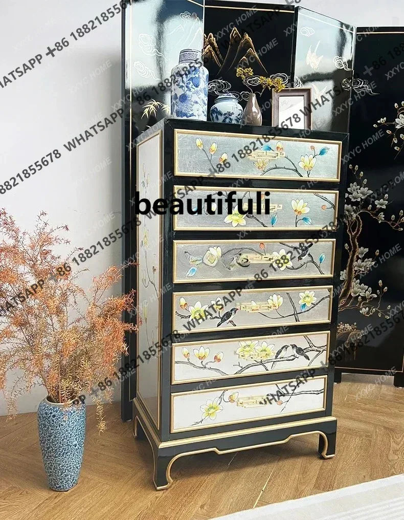 

E136 New Chinese light luxury living room entrance storage side cabinet bedroom drawer storage hand-painted decorative cabinet